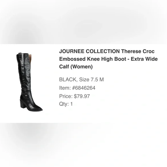 Black Croc-Embossed Knee-High Boots - Picture 3 of 8